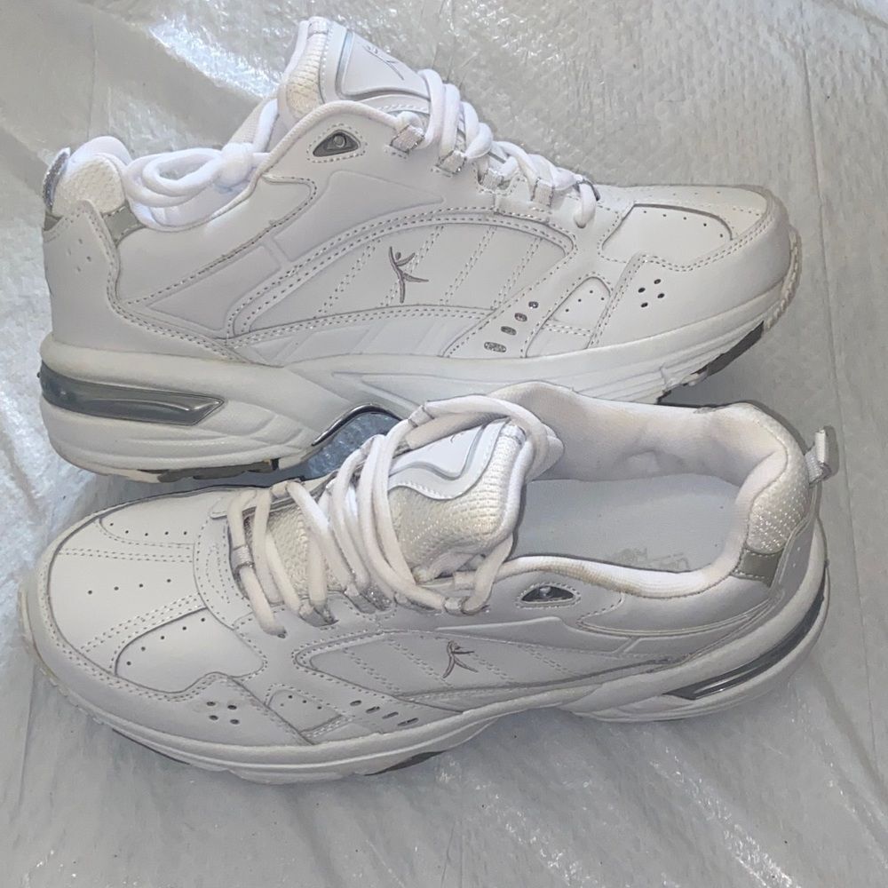 White Sneakers with Silver Details
